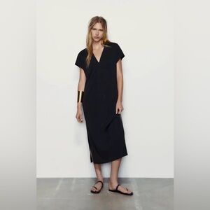 Zara Black V-Neck Midi Dress